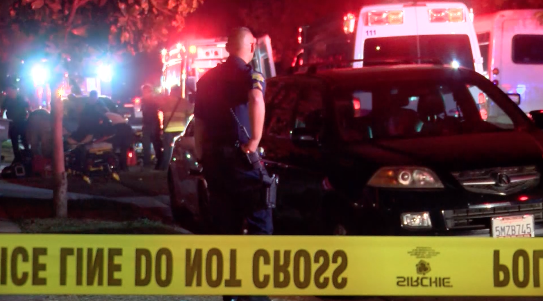 Authorities respond after a deadly shooting at a football viewing party in Fresno on Nov. 17, 2019. (Credit: KGPE / KSEE via CNN)