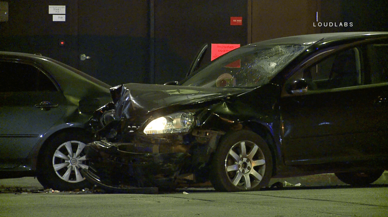 A vehicle believed to have struck and killed a bicyclist in West Adams is seen on Nov. 23, 2019. (Credit: Loudlabs)