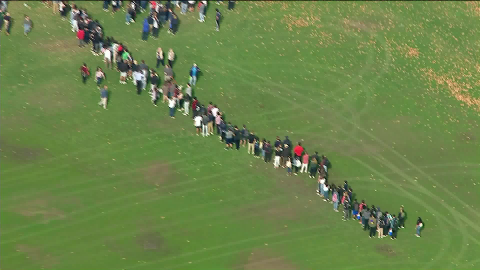 Students are seen leaving Saugus High School after a shooting on Nov. 14, 2019. (Credit: KTLA)