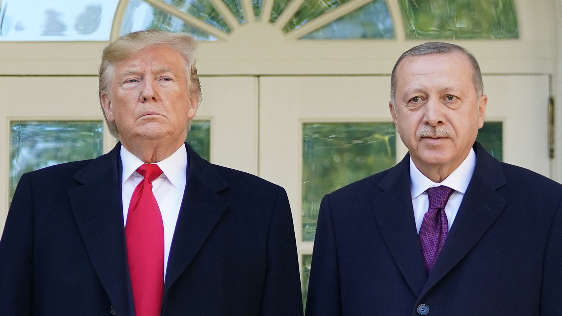 President Trump greets Turkey's President Recep Tayyip Erdogan upon arrival outside the White House on Nov. 13, 2019. (Credit: MANDEL NGAN/AFP via Getty Images)