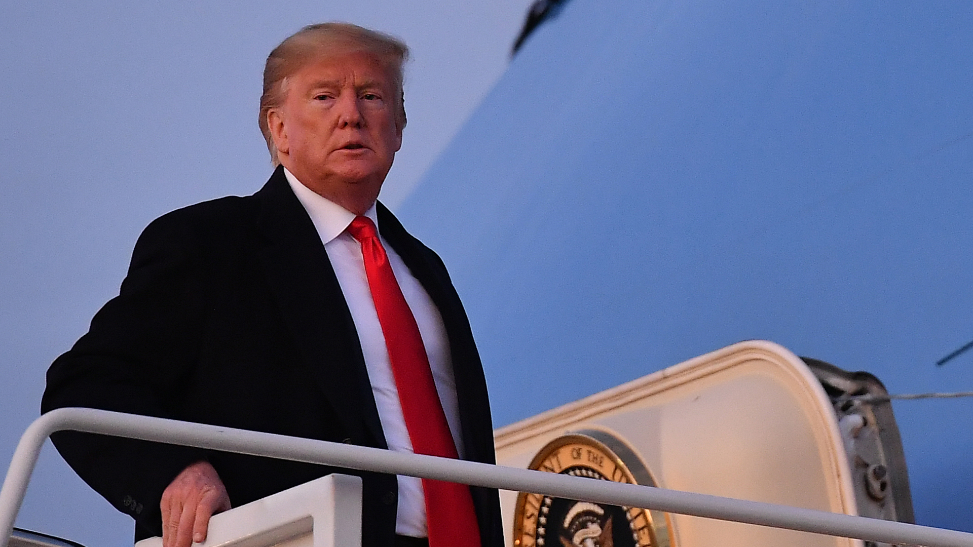 US President Donald Trump boards Air Force One before departing from Andrews Air Force Base, Maryland on November 14, 2019. (Credit: MANDEL NGAN/AFP via Getty Images)