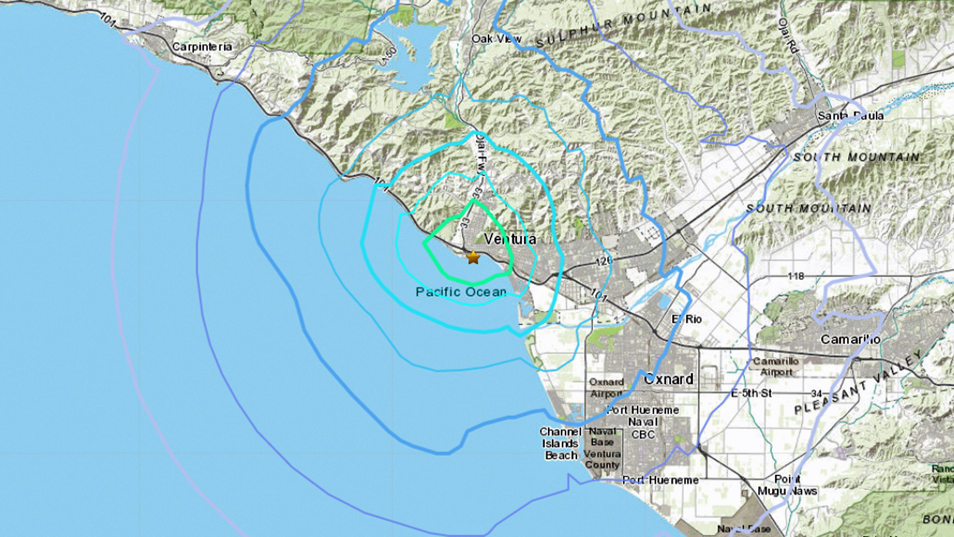 A 3.6 magnitude earthquake struck near Ventura on Nov. 8, 2019. (Credit: USGS)