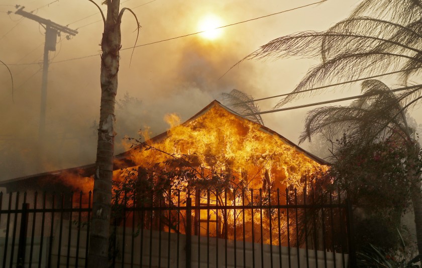 A building during the 2017 Creek fire.(Credit: Luis Sinco / Los Angeles Times)