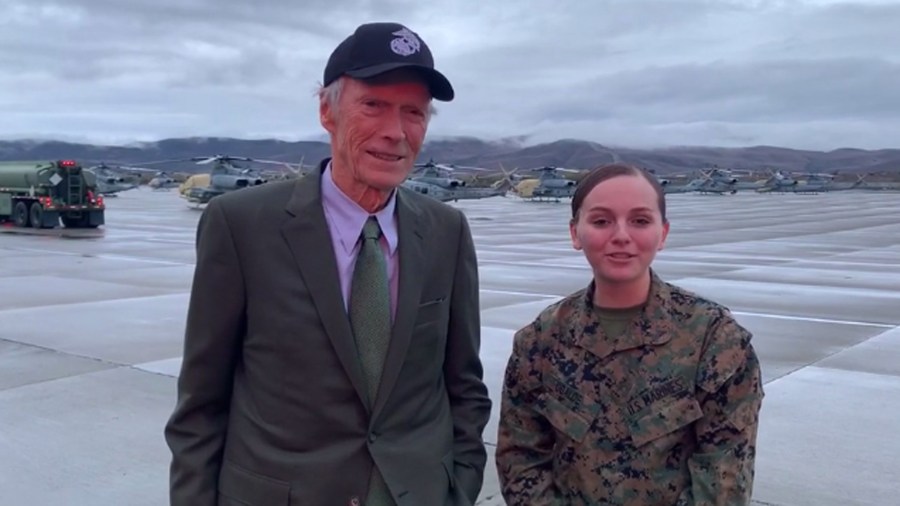 Clint Eastwood visited with Marines at Camp Pendleton after an advanced showing of his new movie on Dec. 7, 2019. (Credit: Lance Cpl. Kerstin A. Roberts / U.S. Marine Corps)