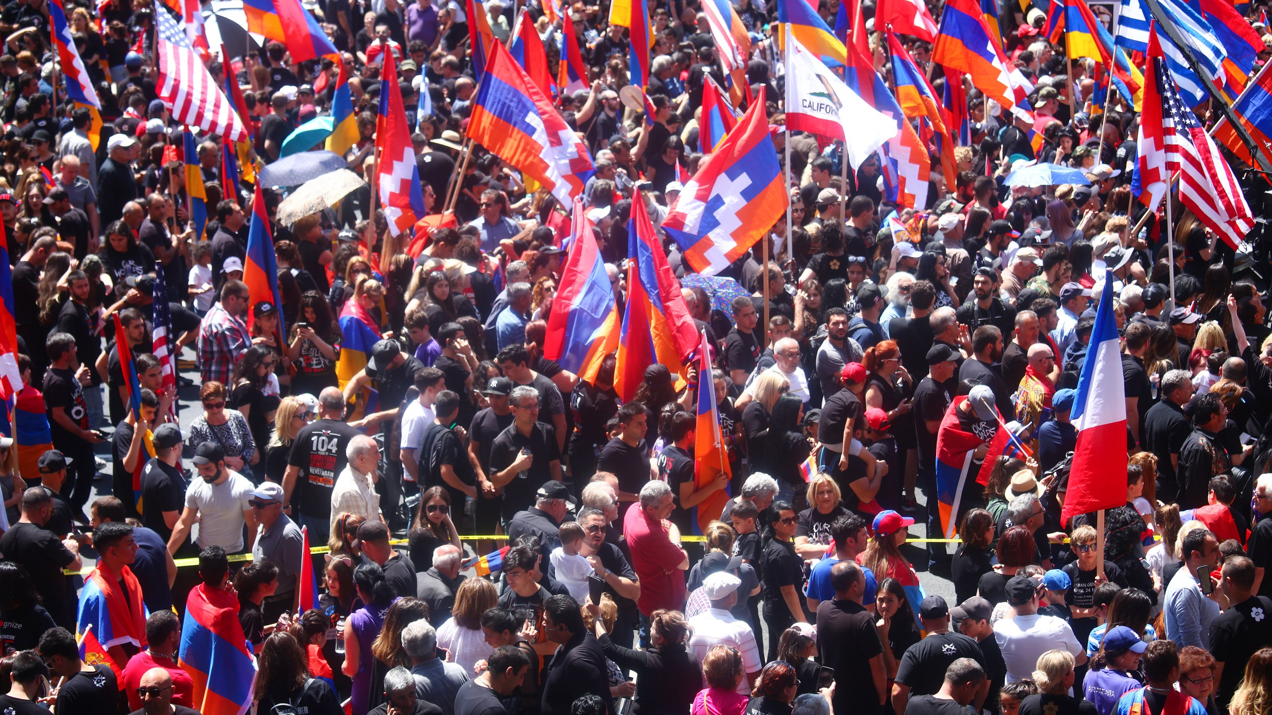 Armenians and supporters gather during a march and rally commemorating the 104th anniversary of the Armenian genocide on April 24, 2019, in Hollywood, California. (Mario Tama/Getty Images)