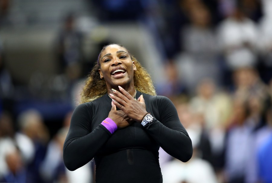 Serena Williams looks to the crowd after winning her Women's Singles semi-final match against Elina Svitolina of the Ukraine on day 11 of the 2019 U.S. Open at the USTA Billie Jean King National Tennis Center on Sept. 5, 2019 in Queens, New York City. (Credit: Clive Brunskill/Getty Images)