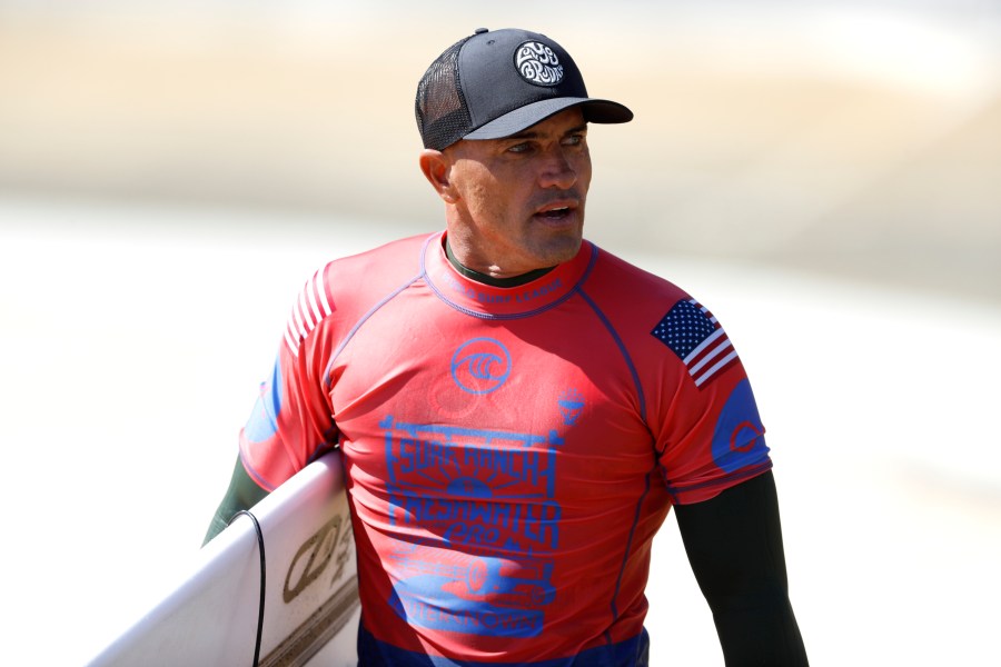 Kelly Slater of the United States looks on during the 2019 Freshwater Pro-WSL on September 21, 2019 in Lemoore, California. (Credit: Sean M. Haffey/Getty Images)