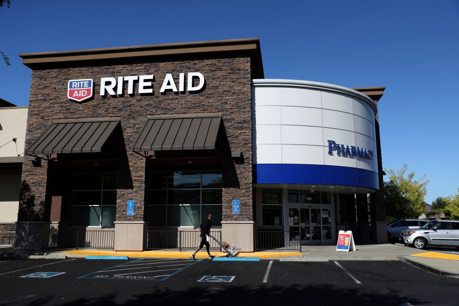 The Rite Aid logo is displayed on the exterior of a Rite Aid pharmacy on September 26, 2019 in California. (Credit: Justin Sullivan/Getty Images)