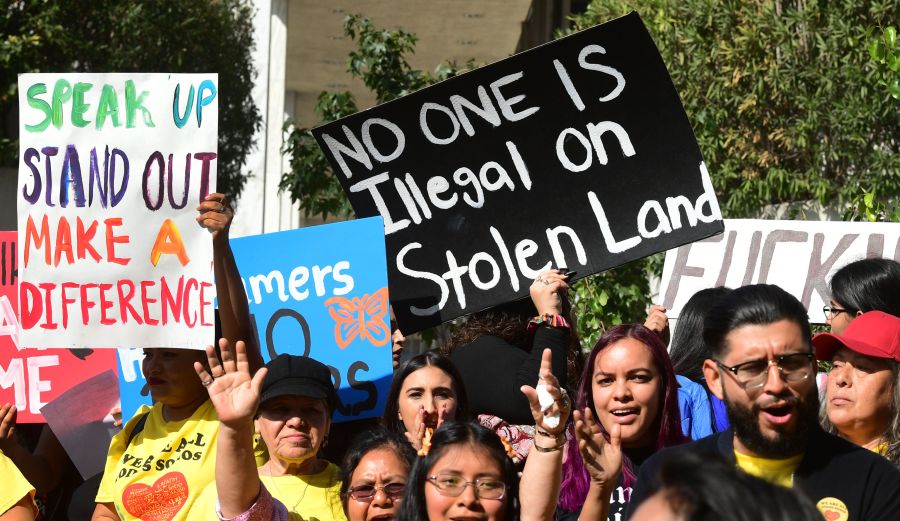 Protesters rally in support of DACA in downtown Los Angeles on Nov. 12, 2019 as the U.S. Supreme Court hears arguments to make a decision regarding the future of "dreamers." (Credit: FREDERIC J. BROWN/AFP via Getty Images)