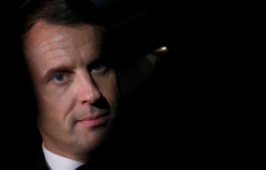 France's President Emmanuel Macron leaves Downing Street after attending talks with Britain's Prime Minister in central London on Dec. 3, 2019, ahead of the NATO alliance summit. (Credit: CHRISTIAN HARTMANN/POOL/AFP via Getty Images)