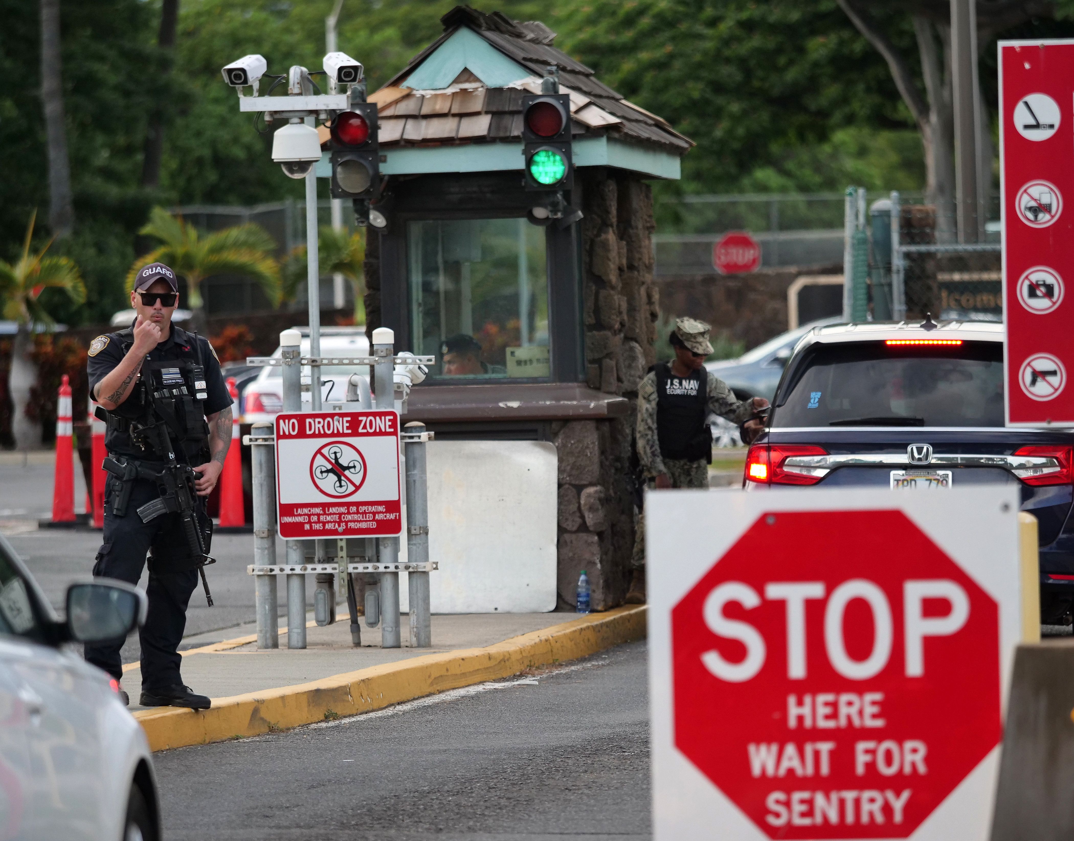 The Nimitz Gate at Pearl Harbor in Hawaii is seen shortly after a sailor opened fire at the Pearl Harbor Naval Shipyard in Honolulu, Hawaii on Dec. 4, 2019. (Credit: RONEN ZILBERMAN/AFP via Getty Images)