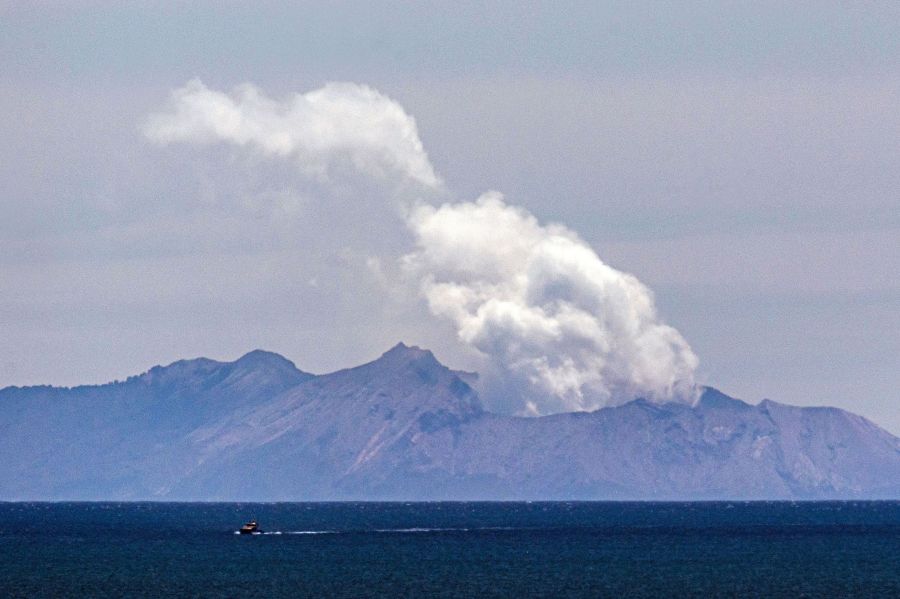 Steam rises from the White Island volcano following the Dec. 9 volcanic eruption in Whakatane on Dec. 11, 2019. (Credit: Marty Melville / AFP / Getty Images)