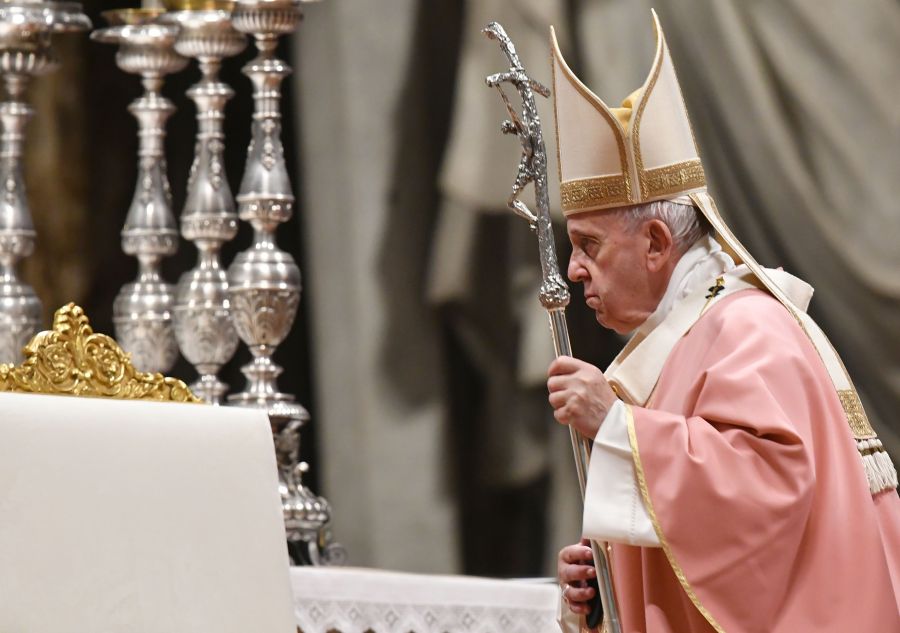 Pope Francis celebrates Mass for the Filipino community on December 15, 2019 at St. Peter's Basilica in the Vatican. (Credit: TIZIANA FABI/AFP via Getty Images)