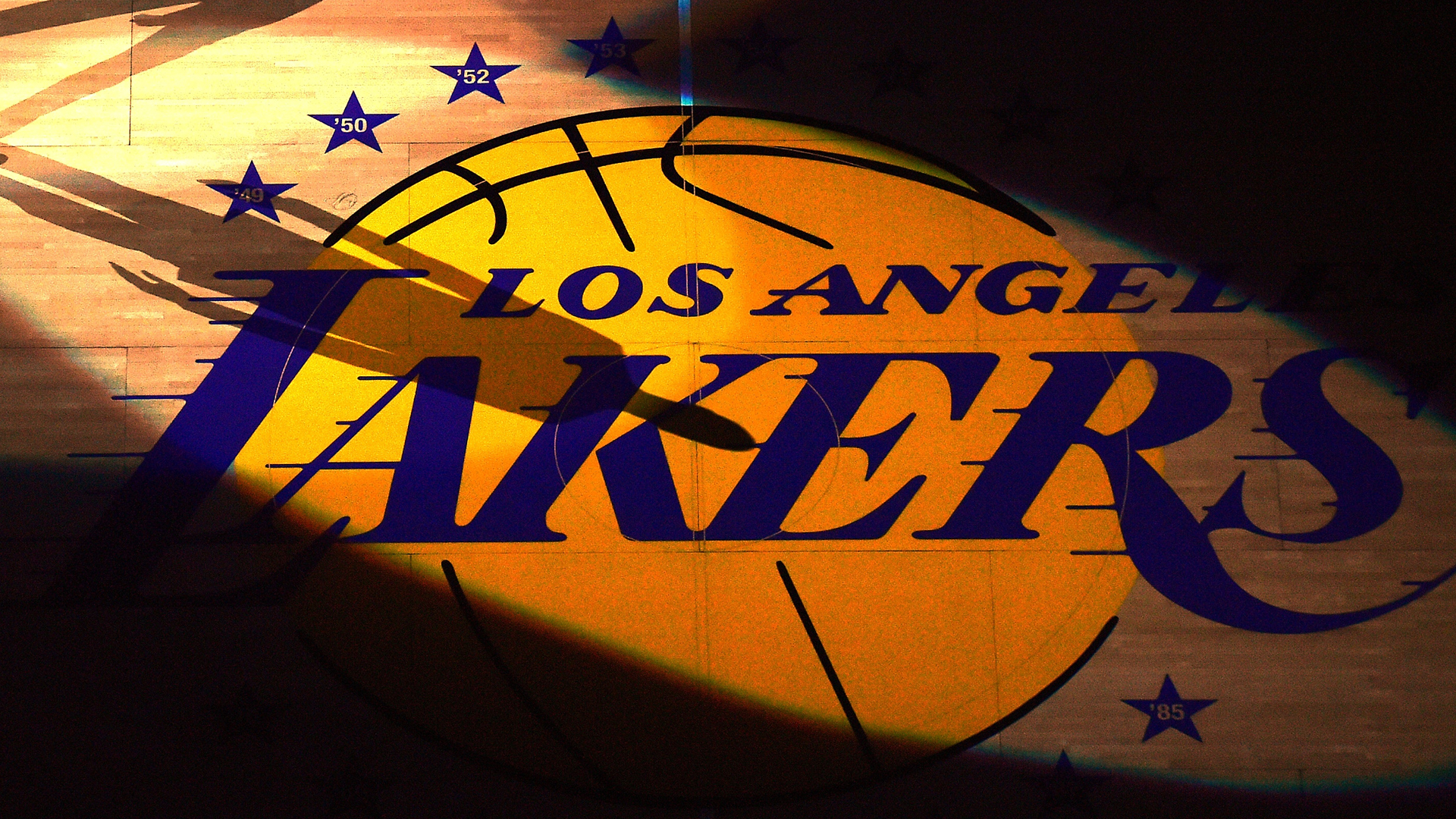 The Lakers logo is seen at center court inside the Staples Center on Dec. 18, 2017. (Credit: Harry How / Getty Images)