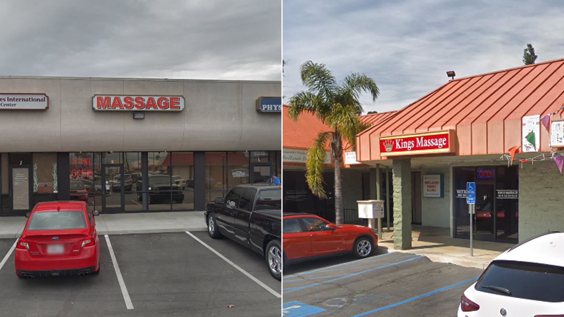 Two Redlands massage parlors shut down after a sheriff’s investigation are seen in Google Maps Street View images.