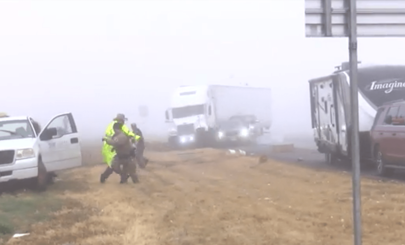 Terrifying video captured an 18-wheeler crashing into an accident scene in Texas on Dec. 27, 2019.