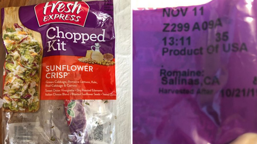 Fresh Express Sunflower Crisp Chopped Salad Kits with this identifying information is being recalled after an outbreak of E. coli infections. (Credit: Centers for Disease Control and Prevention)