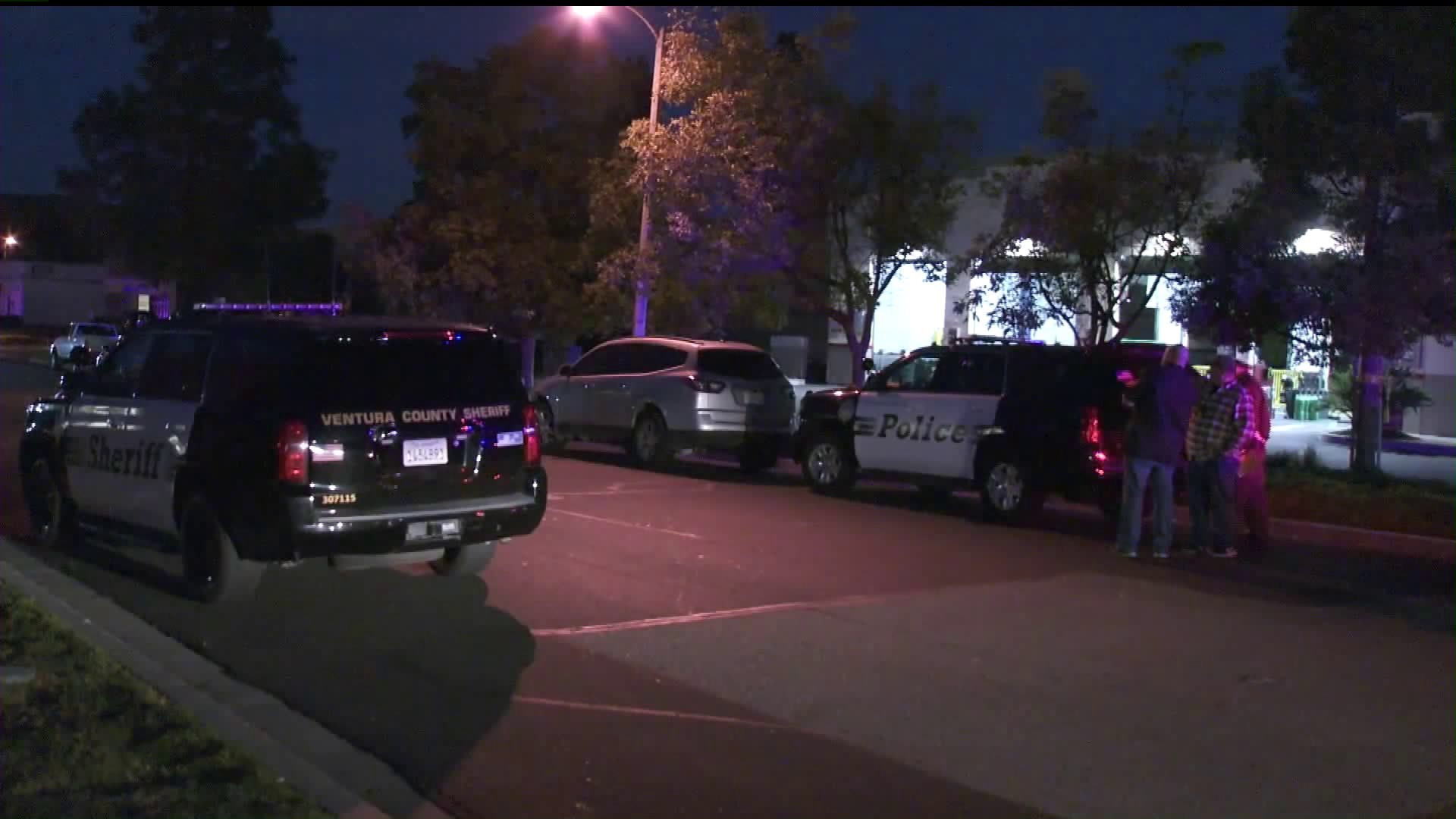 Detectives investigate the fatal shooting of a man at a self storage facility in Moorpark on Jan. 3, 2020. (KTLA)