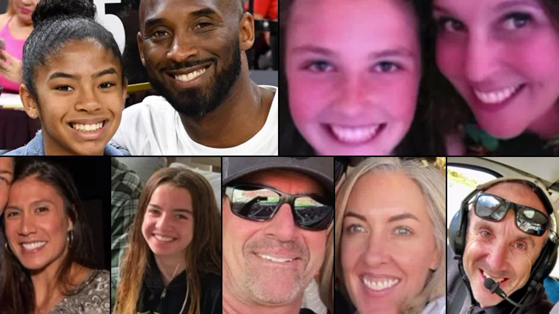 Gianna and Kobe Bryant (left top), Payton and Sarah Chester (right top) Christina Mauser, Alyssa Altobelli, John Altobelli, Keri Altobelli and Ara Zabayan (left to right bottom) are seen in this collage of the Jan. 26, 2020 victims.