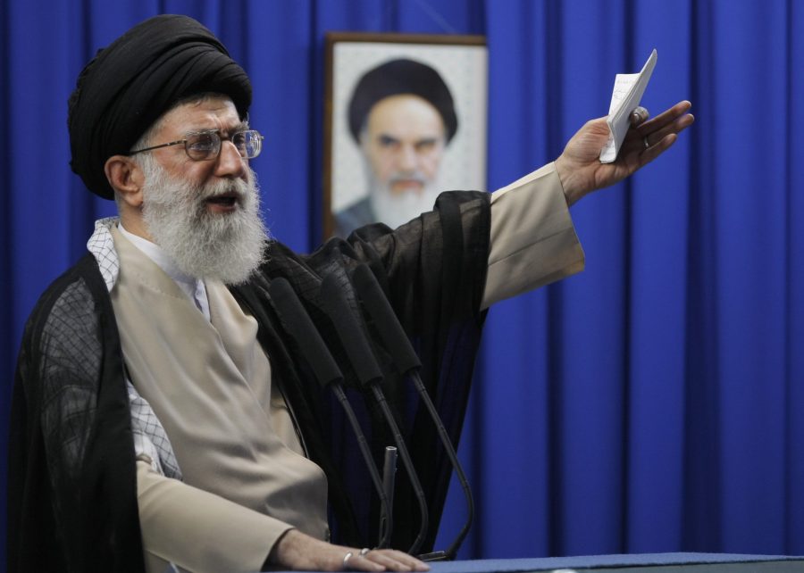 Iran's supreme leader Ayatollah Ali Khamenei delivers the weekly Friday prayer sermonn at Tehran University on June 19, 2009. (Credit: BEHROUZ MEHRI/AFP via Getty Images)