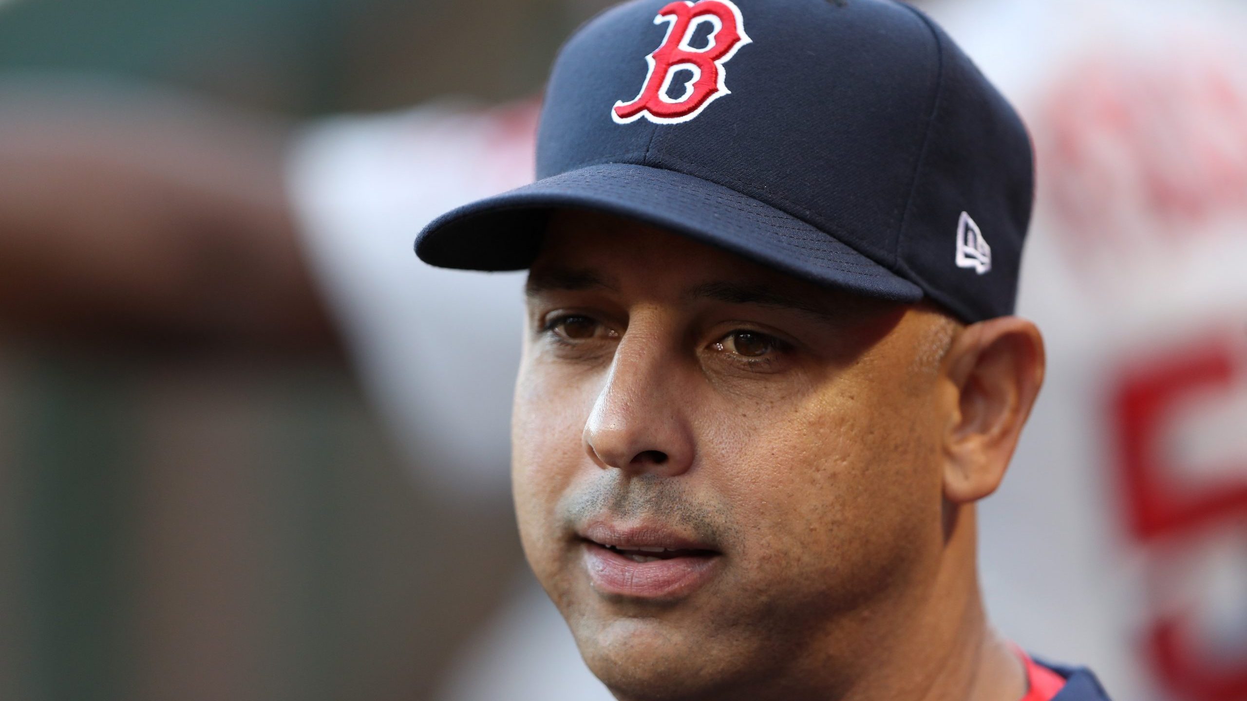 Manager Alex Cora of the Boston Red Sox looks on during a game against the Los Angeles Angels of Anaheim at Angel Stadium of Anaheim on Aug. 31, 2019. (Credit: Sean M. Haffey/Getty Images)