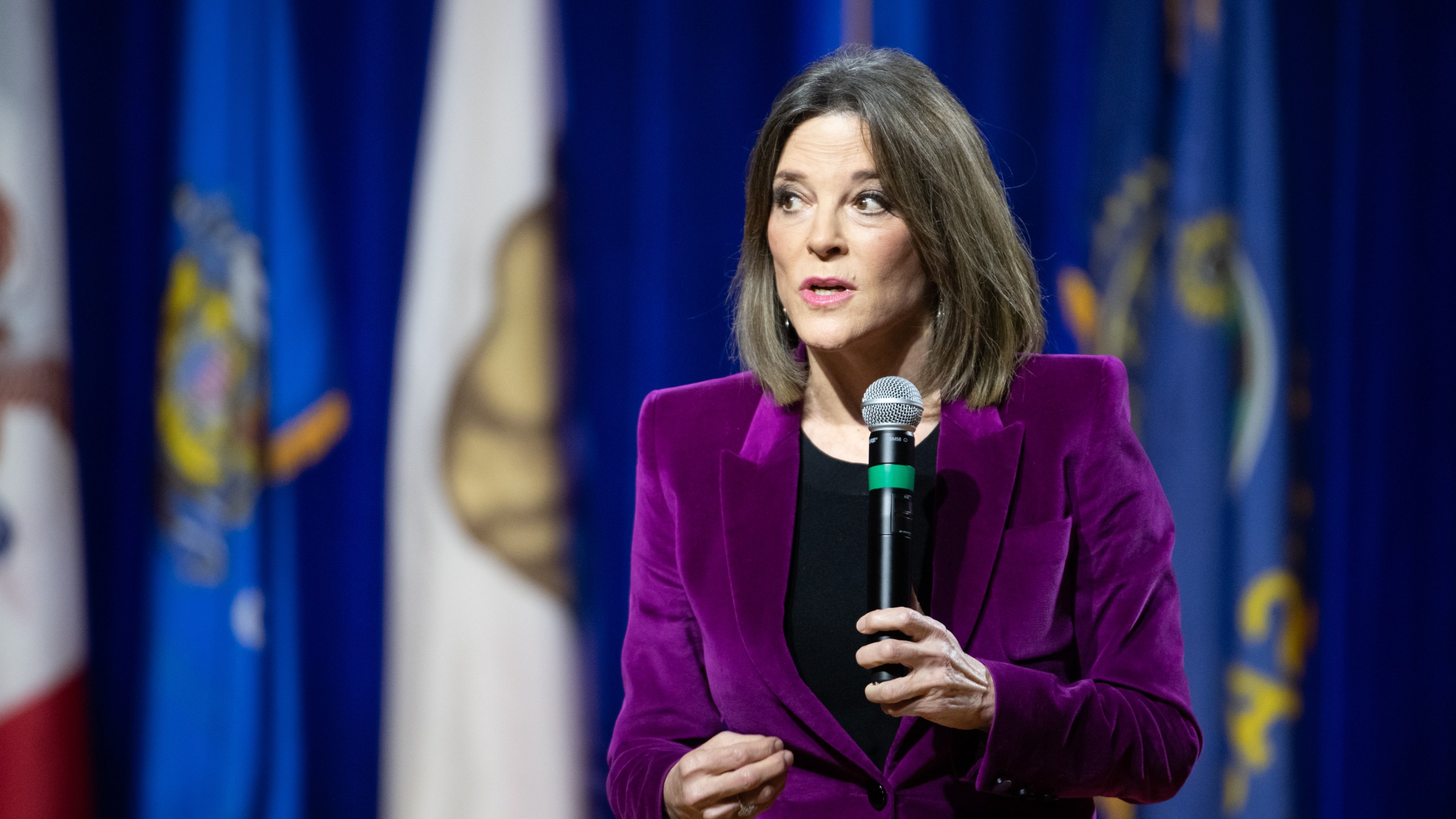 Democratic presidential candidate and author Marianne Williamson addresses the audience at the Environmental Justice Presidential Candidate Forum at South Carolina State University on Nov. 8, 2019. (Credit: Sean Rayford / Getty Images)