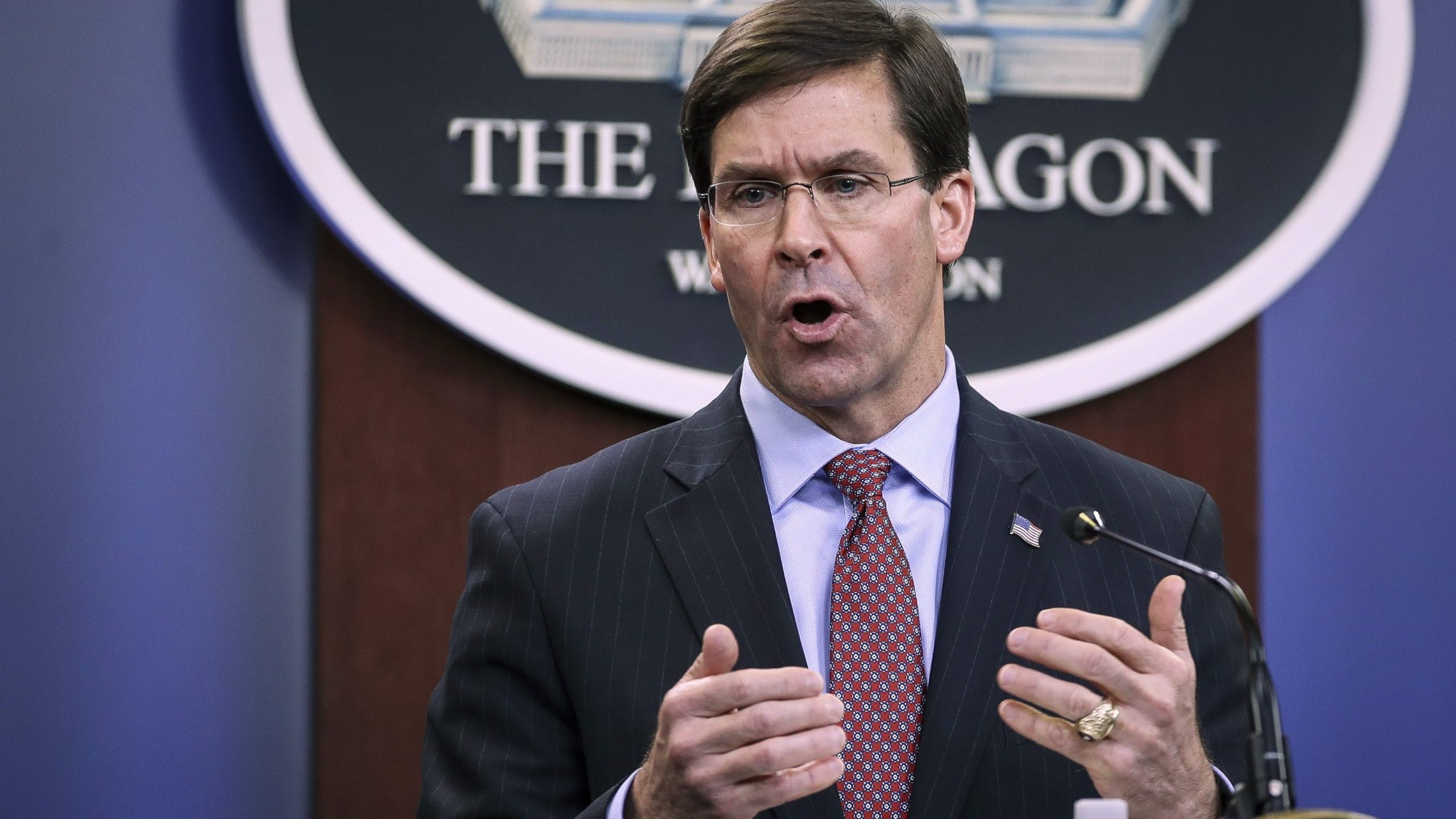 Secretary of Defense Mark Esper holds an end of year press conference at the Pentagon in Arlington, Virginia, on Dec. 20, 2019. (Credit: Drew Angerer / Getty Images)