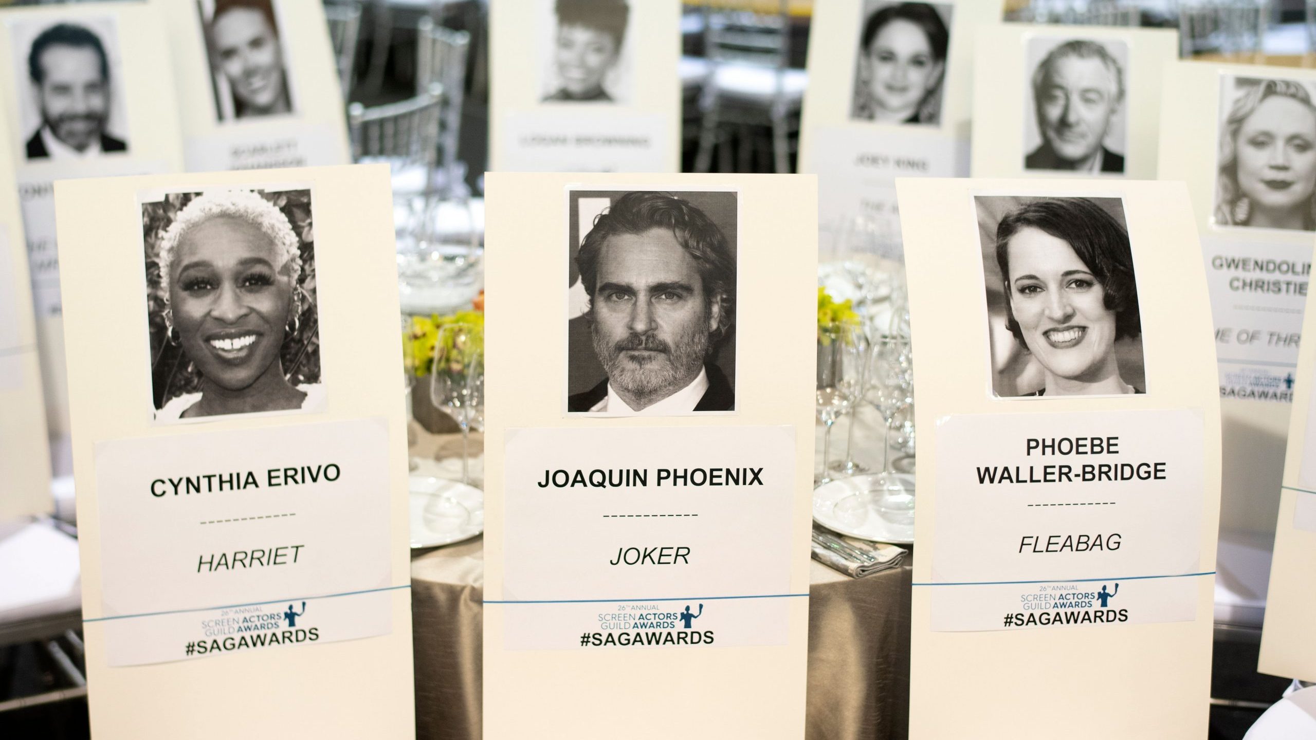 Seating cards are seen at the Silver Carpet Roll Out Event for the 26th Annual Screen Actors Guild Awards at the Shrine Auditorium, in Los Angeles on Jan. 17, 2020. (Credit: VALERIE MACON/AFP via Getty Images)