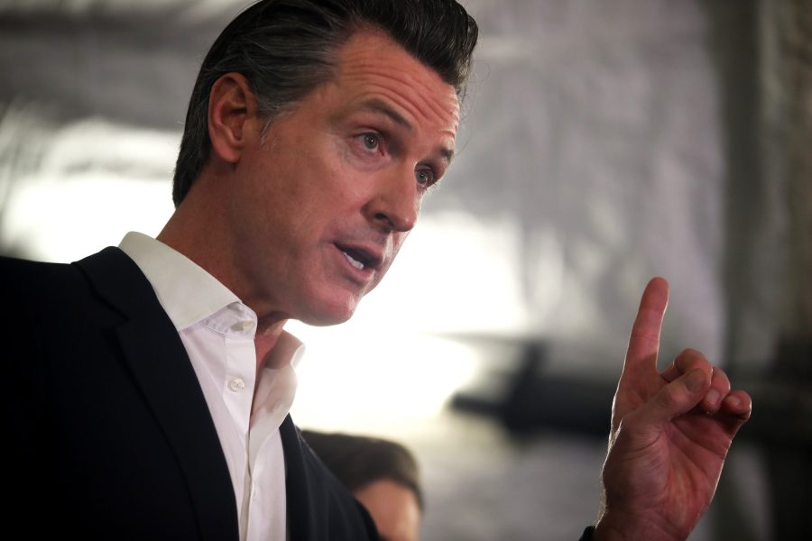 California Gov. Gavin Newsom speaks during a a news conference in Oakland about the state's efforts to address homelessness on Jan. 16, 2020. (Credit: Justin Sullivan / Getty Images)