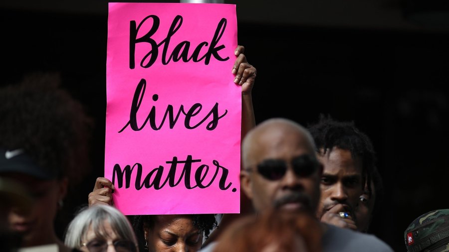 Black Lives Matter protesters are seen on April 4, 2018 in Sacramento, California. (Credit: Justin Sullivan/Getty Images)