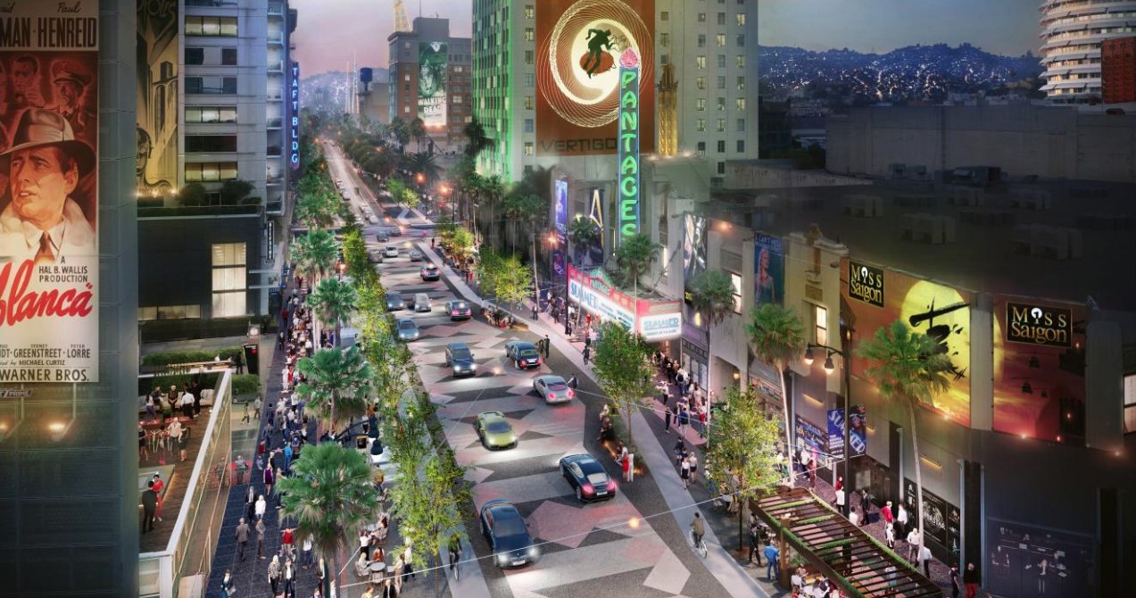 An artist’s rendering depicts proposed changes along Hollywood Boulevard. (Credit: Gensler)