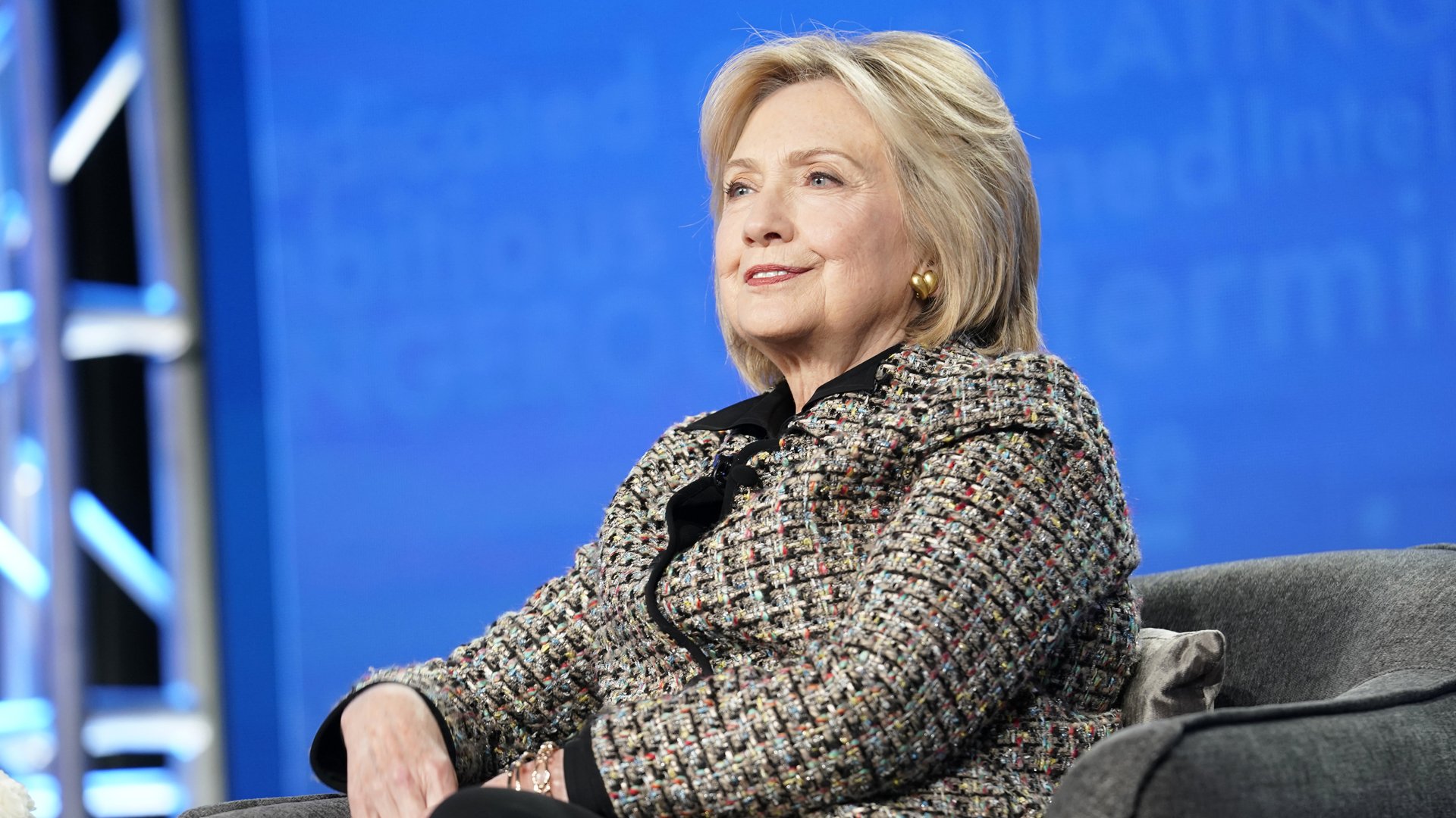 Hillary Rodham Clinton speaks onstage during the Hulu Panel at Winter TCA 2020 at The Langham Huntington on January 17, 2020, in Pasadena. (Credit: Erik Voake/Getty Images for Hulu)