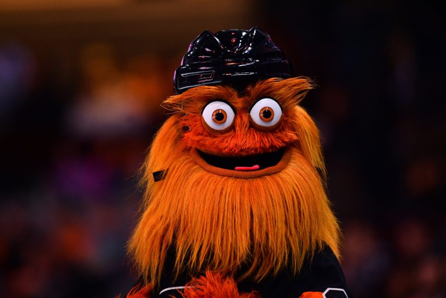 Flyers mascot Gritty looks on in the crowd during a game between the Tampa Bay Lightning and Philadelphia Flyers in Philadelphia on Jan. 11, 2020. (Credit: Kyle Ross / Icon Sportswire via Getty Images)