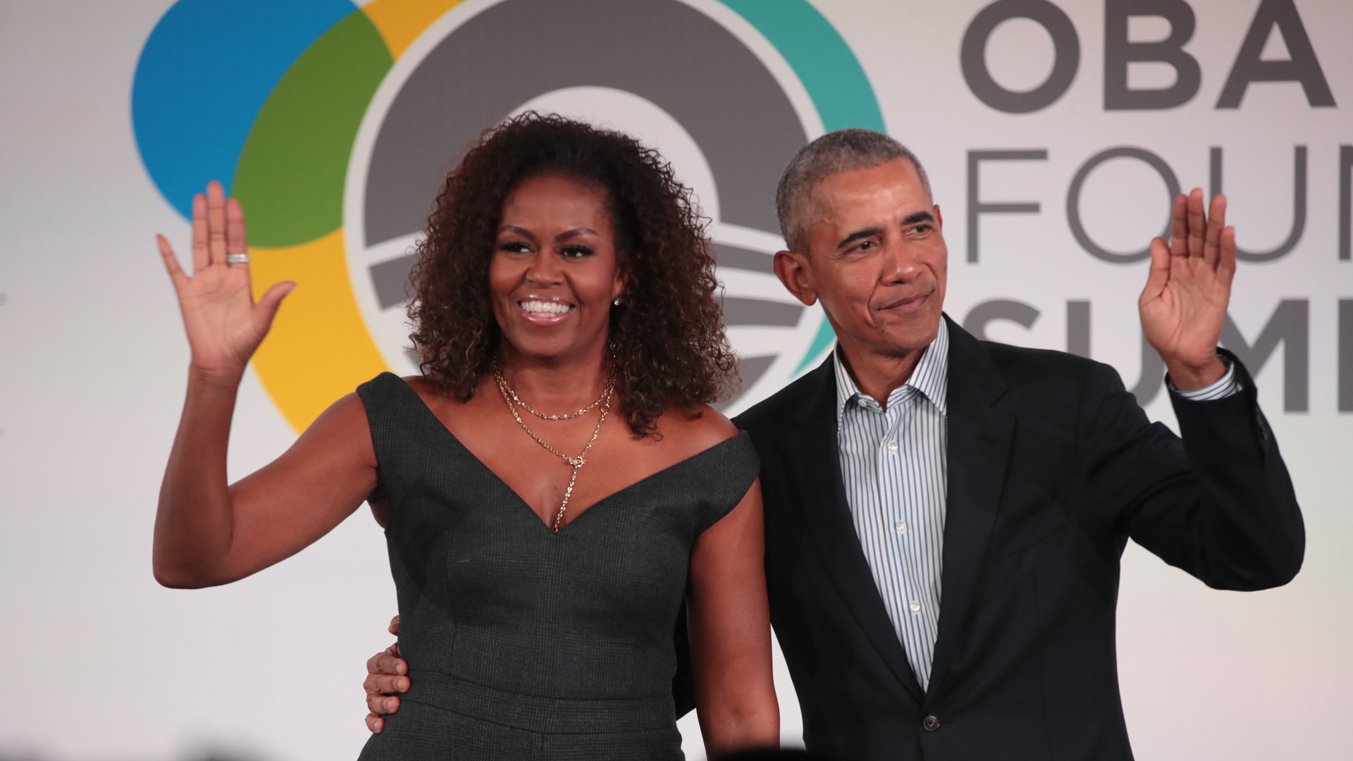 Former President Barack Obama and his wife Michelle close the Obama Foundation Summit together on the campus of the Illinois Institute of Technology on October 29, 2019 in Chicago. (Credit: Scott Olson/Getty Images)