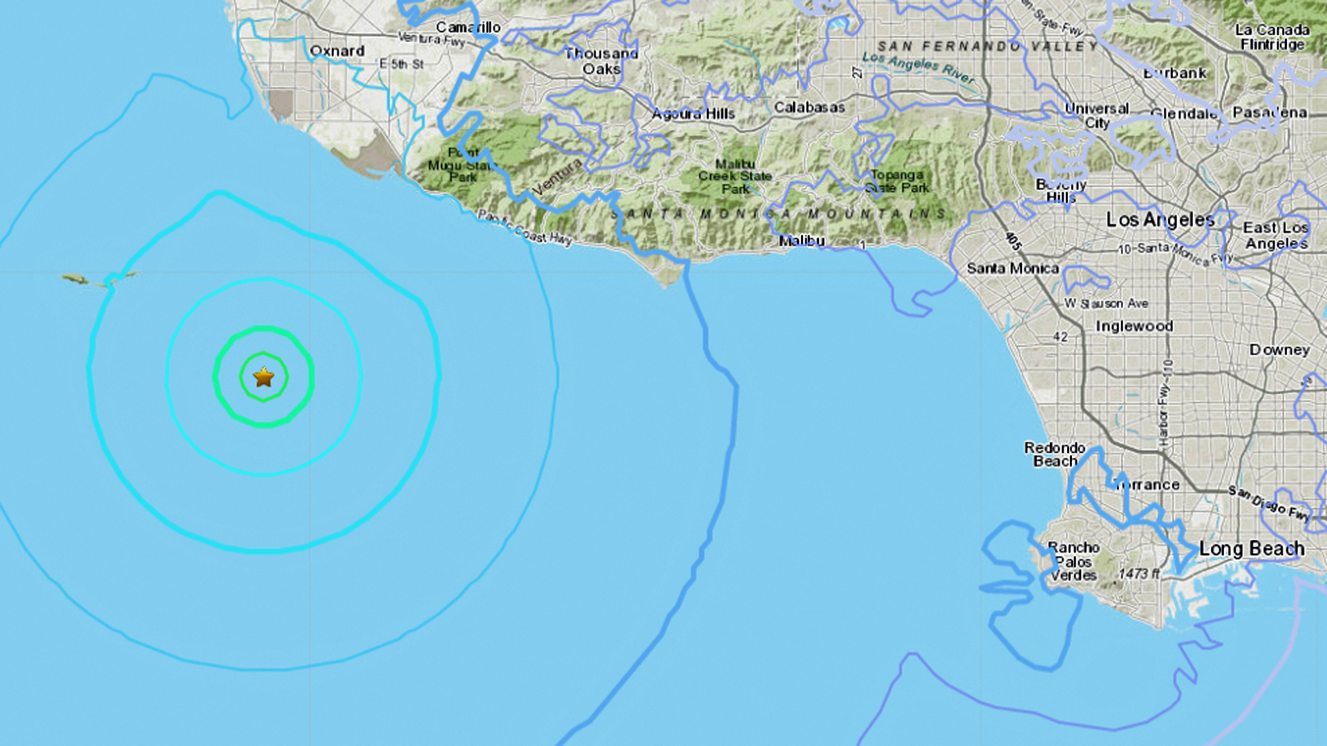 A 4.0 magnitude earthquake hit about 19 miles south of Oxnard on Jan. 2, 2019. (Credit: USGS)