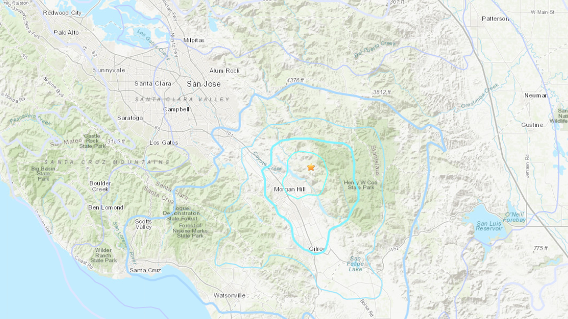 A magnitude 3.9 earthquake was felt throughout the Bay Area on Jan. 1, 2020. (Credit: U.S. Geological Survey)