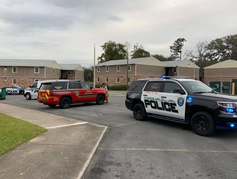 Ocala Police arrive at the scene where a boy, 9, is accused of stabbing his little sister. (Credit: CNN)