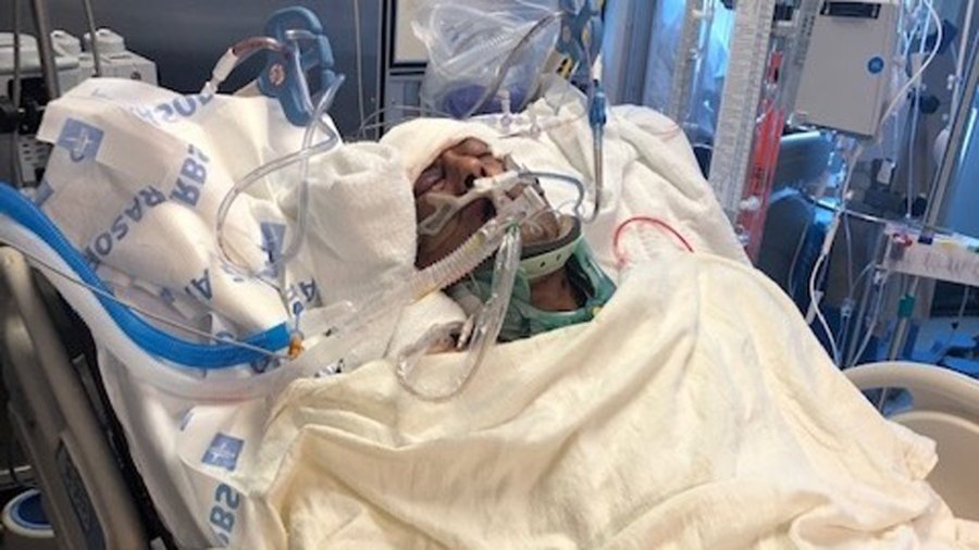 Syed Ali lies in a hospital bed in this undated photo posted to a GoFundMe page.