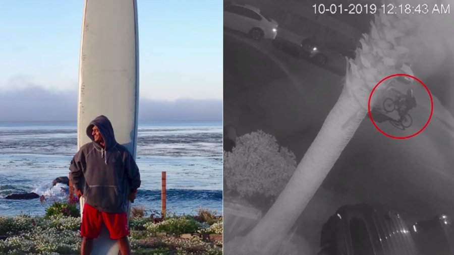 On left, Tushar Atre, a Santa Cruz tech CEO kidnapped and killed in the fall of 2019, appears in an undated photo. On right, a still from surveillance video shows a person of interest in his death. (Credit: Santa Cruz County Sheriff's Office)