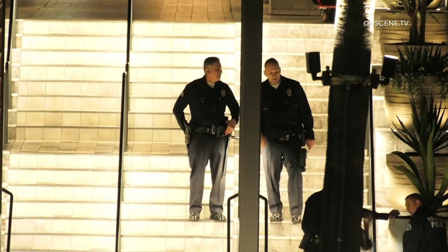 Police investigate a fatal shooting outside the Westfield Century City mall on Jan. 20, 2020. (Credit: OnScene.TV)