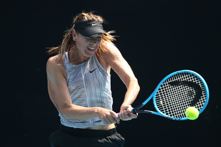 Maria Sharapova practices ahead of the 2020 Australian Open at Melbourne Park on Jan. 19, 2020 in Melbourne, Australia. (Mike Owen/Getty Images)