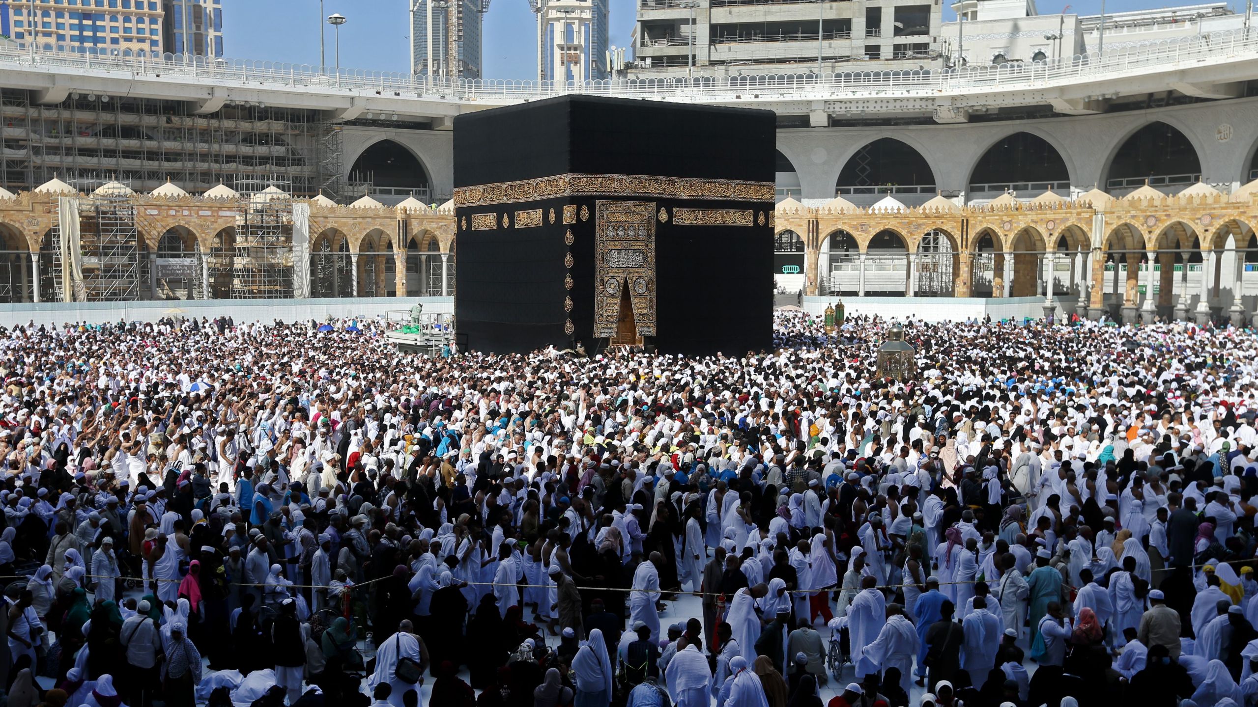 Muslim pilgrims walk around the Kaaba, Islam's holiest shrine, at the Grand Mosque in Saudi Arabia's holy city of Mecca on Feb. 27, 2020. (Abdulghani Basheer/ AFP via Getty Images)