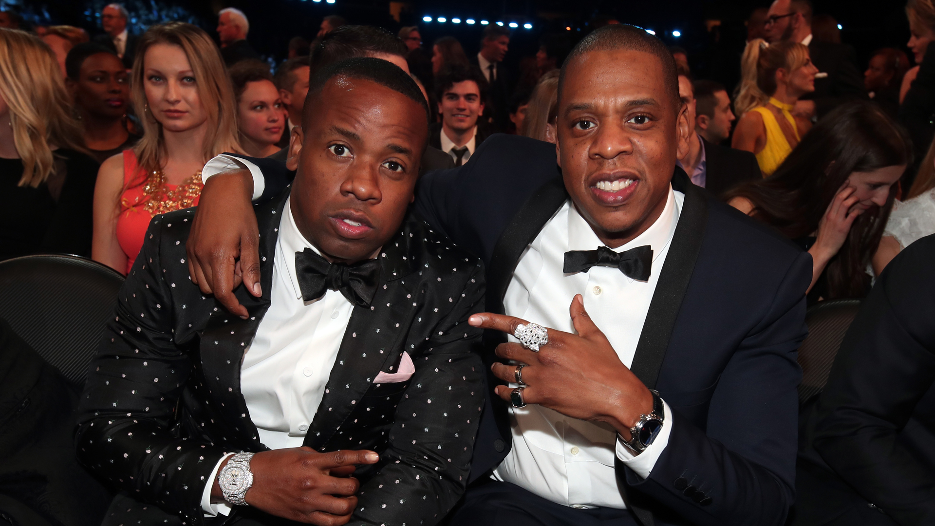 Artists Yo Gotti and Jay-Z pose during the 59th GRAMMY Awards at Staples Center on Feb. 12, 2017, in Los Angeles, California. (Credit: Christopher Polk/Getty Images for NARAS)