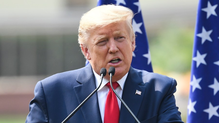 President Donald Trump speaks during a joint press conference with India's Prime Minister Narendra Modi (not pictured) during a joint press conference at Hyderabad House in New Delhi on Feb. 25, 2020. (PRAKASH SINGH/AFP via Getty Images)