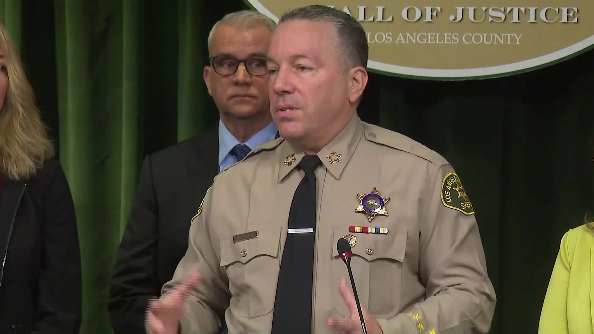 Alex Villanueva holds a press conference on Feb. 4, 2020 to announce the results of a weeklong sex trafficking operation. (Credit: KTLA)