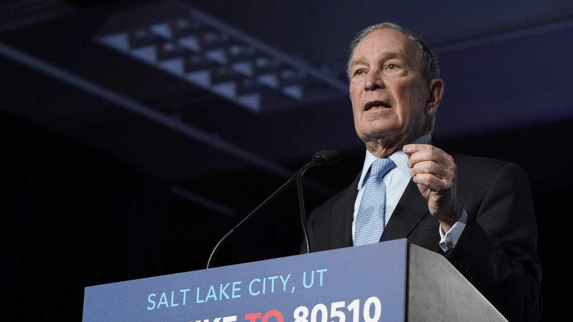 Democratic presidential candidate, former New York City mayor Mike Bloomberg talks to supporters at a rally in Salt Lake City, Utah, on Feb. 20, 2020. (Credit: George Frey / Getty Images)