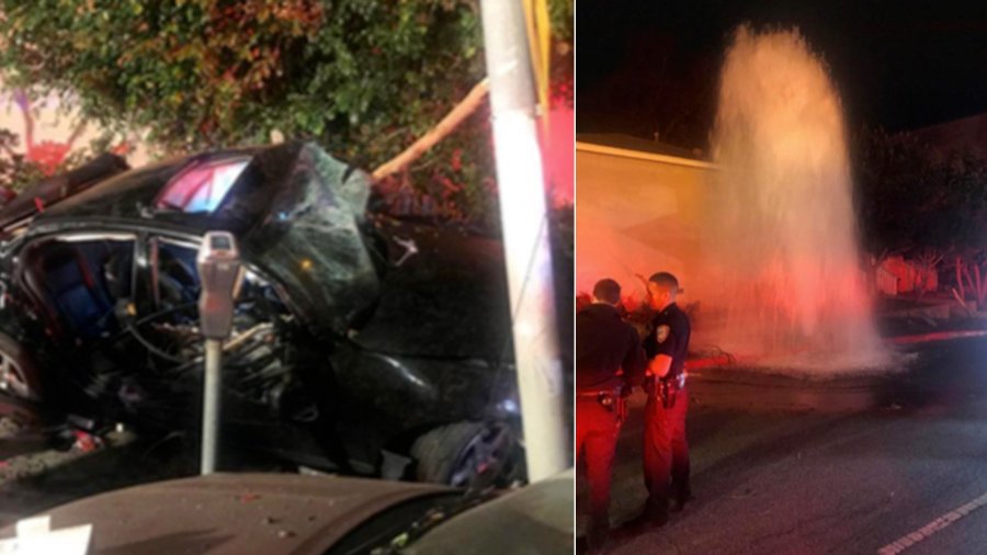 The sight of a collision on 12th Street in Santa Monica is seen on Feb. 9, 2020. (Credit: Santa Monica Fire Department)