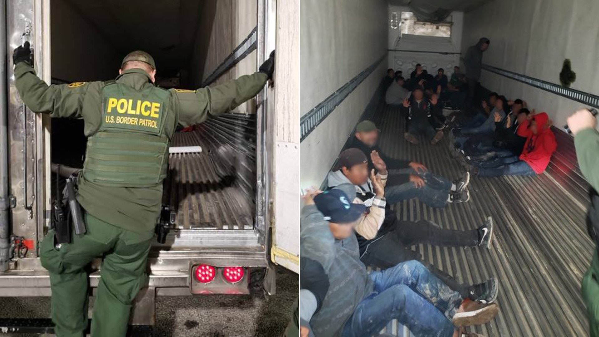 Dozens of people, including 2 children, were found traveling in a big rig trailer near the Salton Sea on Feb. 12, 2020. (Credit: U.S. Customs and Border Protection)