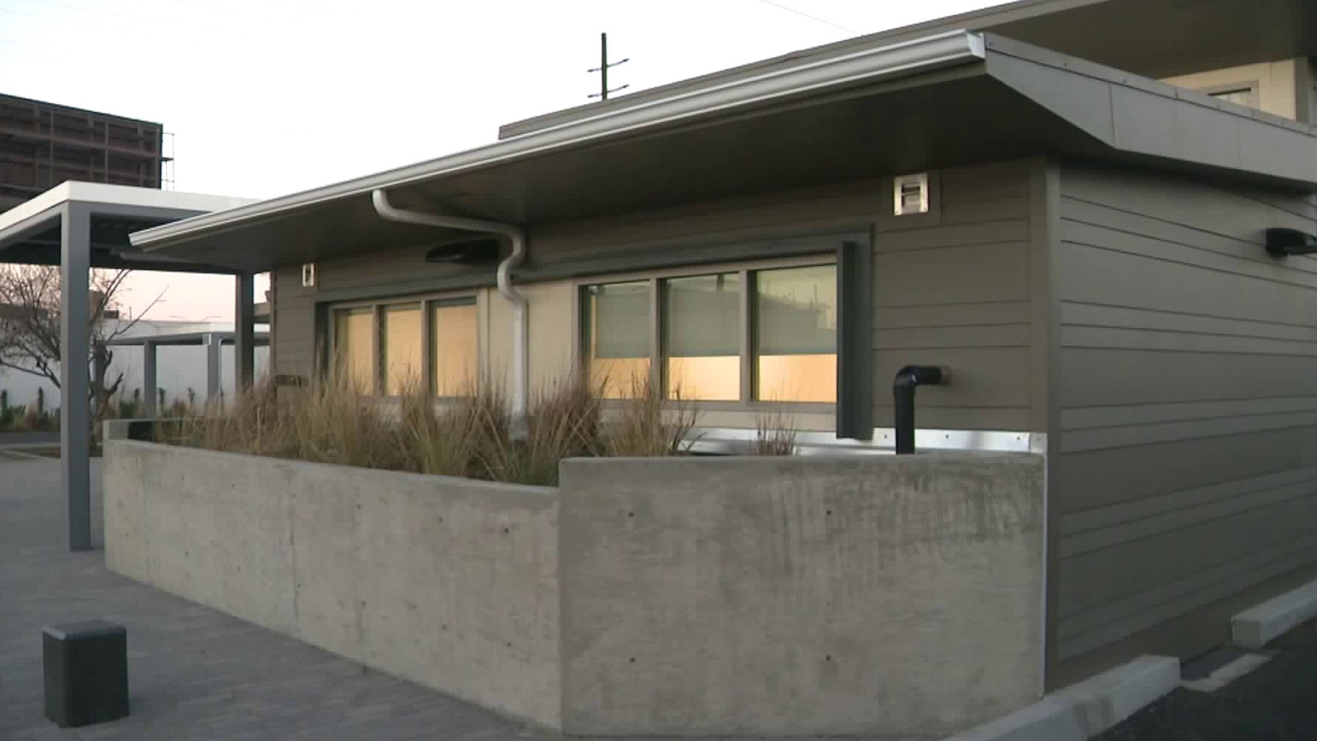 A new transitional facility for the homeless opens in North Hollywood on Feb. 20, 2020. (Credit: KTLA)