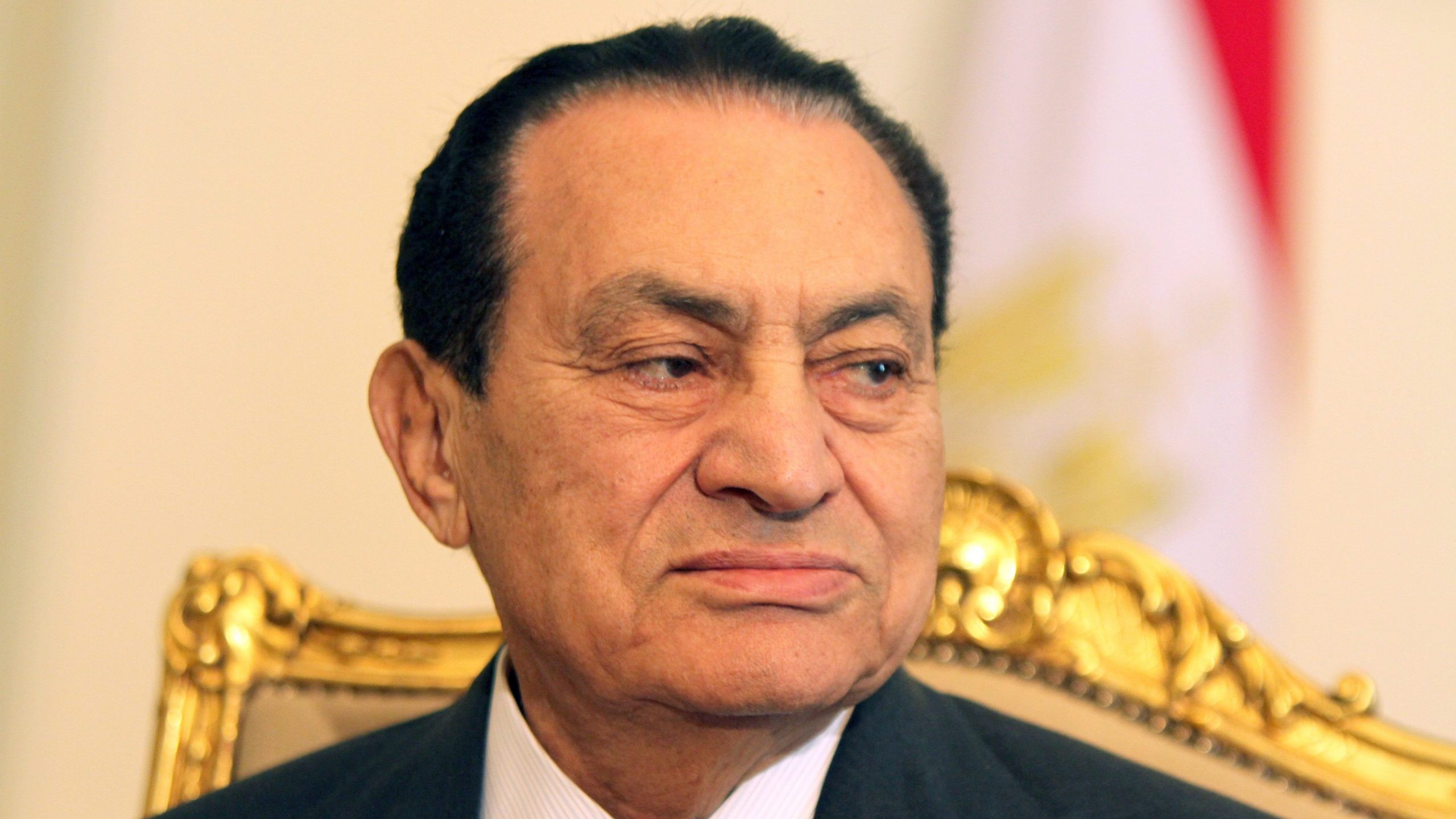 Egyptian President Hosni Mubarak meets with Emirates Foreign Minister Sheikh Abdullah bin Zayed al-Nahayan (unseen) in Cairo on February 8, 2011, as protests in the city continue for the 15th consecutive day calling for his resignation and an end to his regime. (Credit: KHALED DESOUKI/AFP via Getty Images)